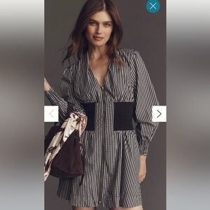 Anthropologie Tommie Dress Black and White Gingham V-Neck Smocked Waist Dress